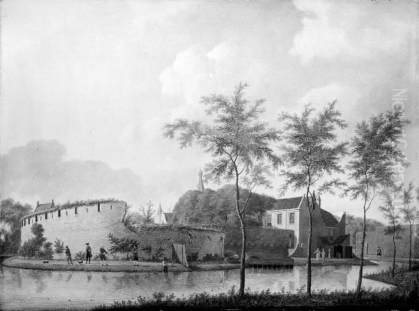 A Manor House Oil Painting by Jan ten Compe
