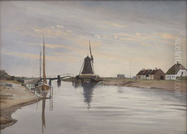 Susaen. The Bridge and the Mill at Karrebaeksminde Oil Painting by Laurits Andersen Ring