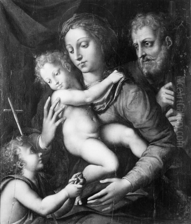 The Holy Family, St John with a small Bird in his Hand Oil Painting by Giulio Romano (Orbetto)