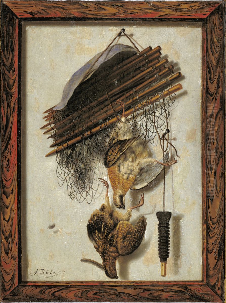 Dead Wildfowl and a Huntsman's Net. Trompe l'oeil Oil Painting by Jacob Biltius