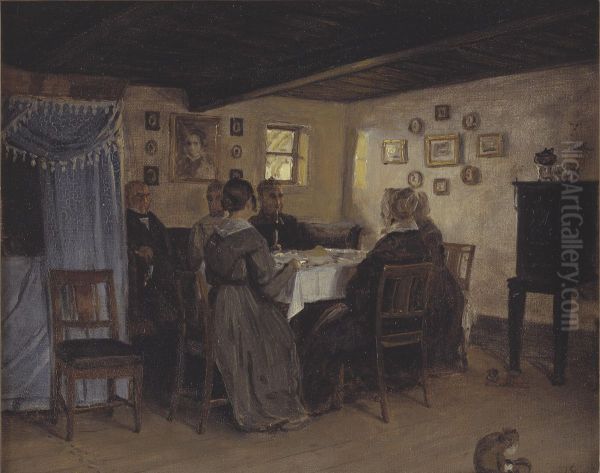The Artist's Friends and Family Seated Round a Table. Vejby, North Zealand Oil Painting by P. C. Skovgaard
