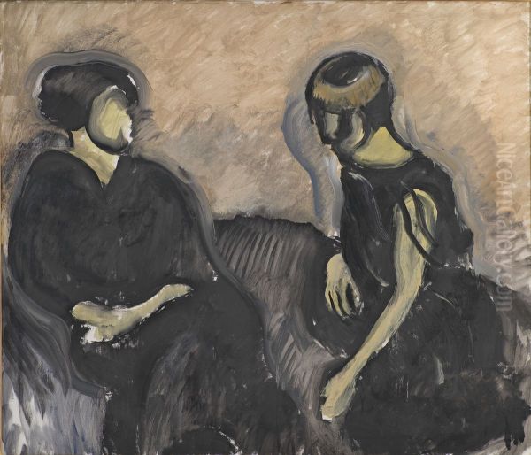 To damer Oil Painting by Harald Giersing