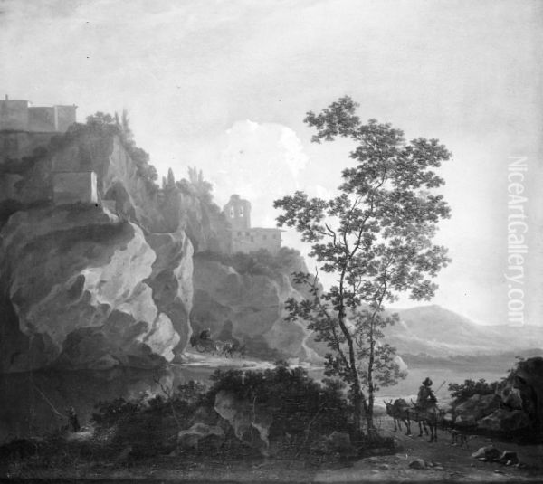 Southern Landscape with Angler Oil Painting by Jacob De Heusch