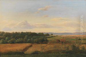 A Funen Landscape at Harvest Time with Wedellsborghoved in the Background