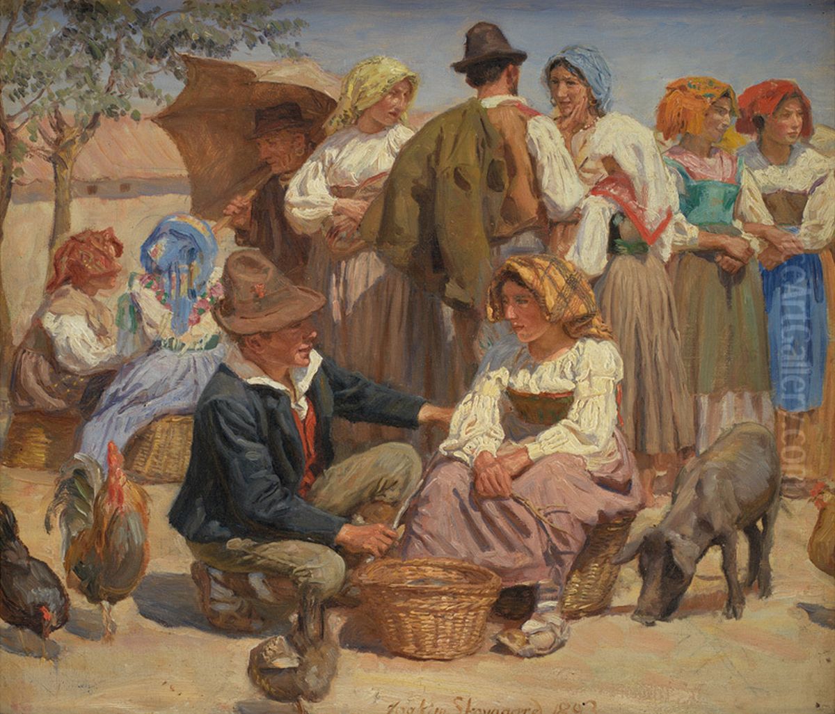 A market in Sora, Italy. Oil Painting by Joakim Skovgaard