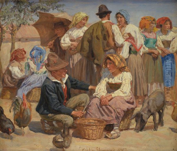 A market in Sora, Italy. Oil Painting by Joakim Skovgaard