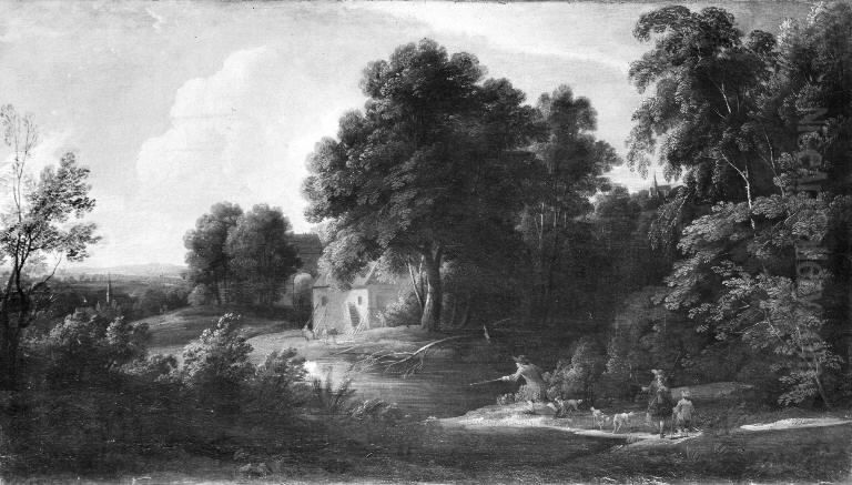 Wooded Landscape with Hunters Oil Painting by Jacques d'Arthois