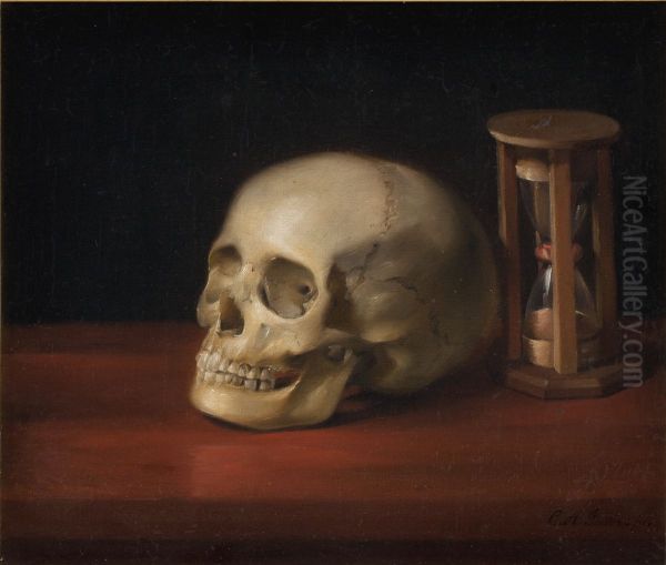 Skull and Hourglass. Oil Painting by Christian Albrecht Jensen