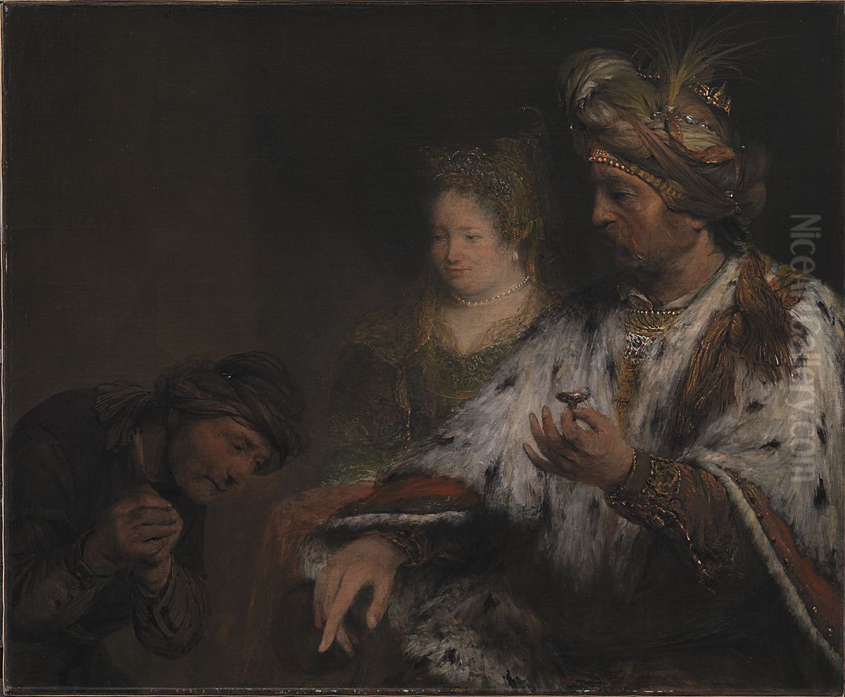 Den persiske kong Ahasverus giver Mordokaj ringen Oil Painting by Arent de Gelder