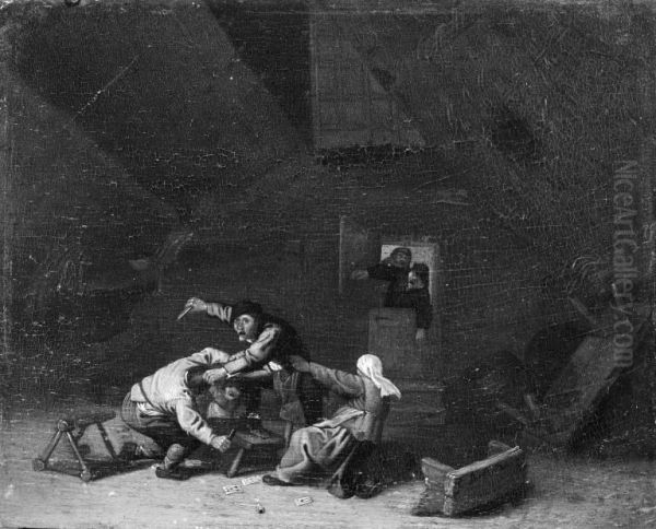 Two Peasants Fighting with Knives Oil Painting by Adriaen van Ostade