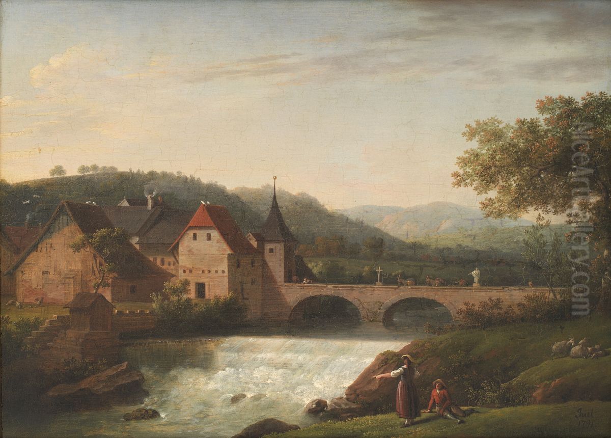 The Bridge and the Waterfall at Dornach, Switzerland Oil Painting by Jens Juel