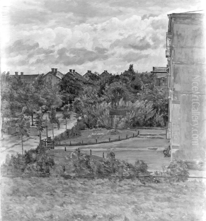 Storgatan efter regn Oil Painting by Herman Norrman