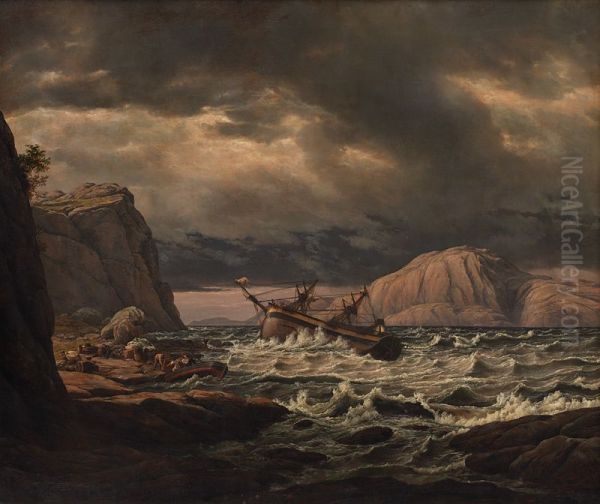 A Shipwreck on the Coast of Norway Oil Painting by Johan Christian Dahl