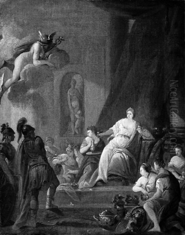 Hermes befaler Kalypso at frigive Odysseus Oil Painting by Johan Edvard Mandelberg