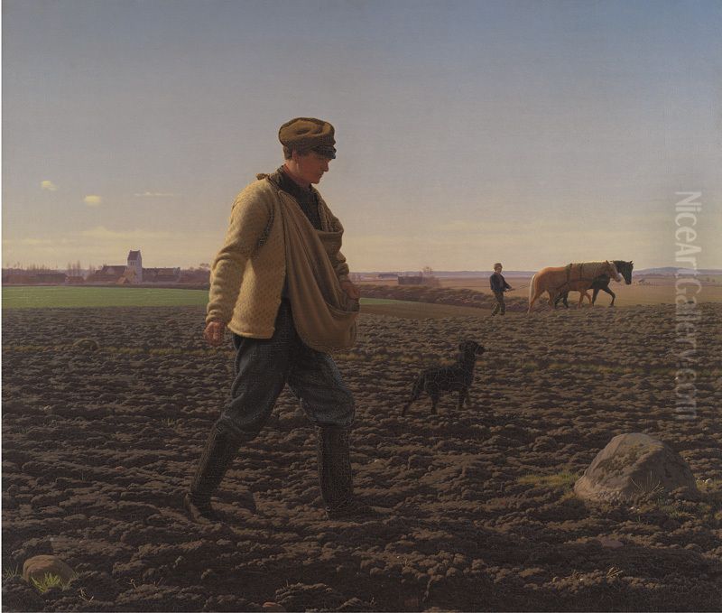 A Sower Oil Painting by Frederik Vermehren