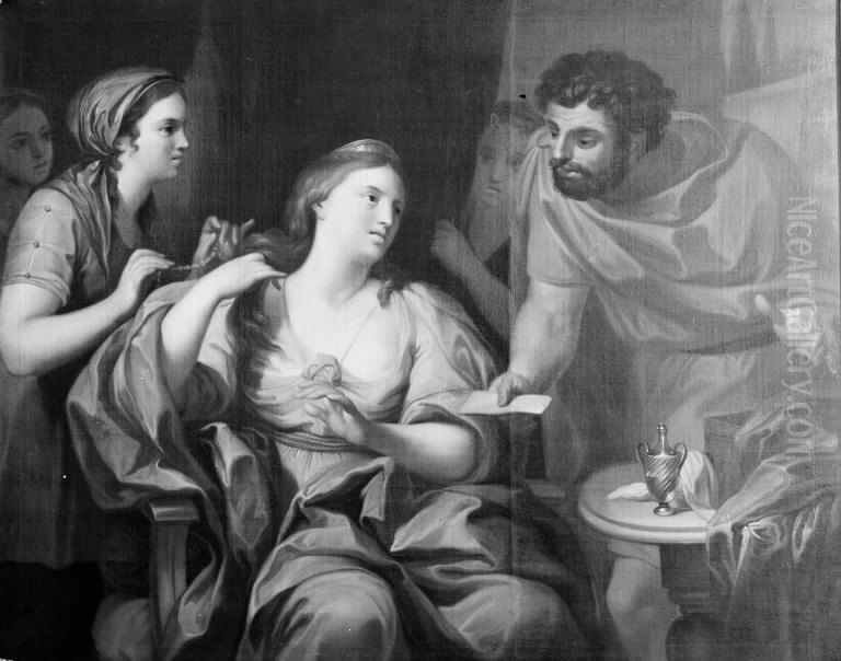 Dronning Semiramis som svaerger ikke at ville rede sit har for hun har underkuet et opror Oil Painting by Peder Als