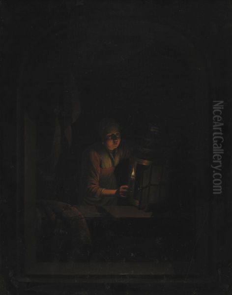 Girl with a Candle Oil Painting by Gerrit Dou