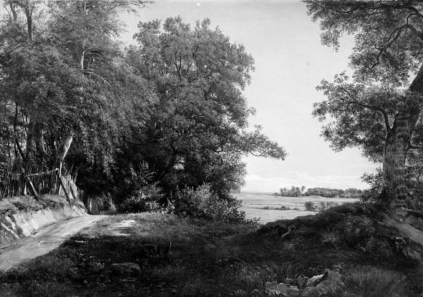 A Summer Morning beside the Deer Park Fence in Ordrup Spinney, North of Copenhagen Oil Painting by Thorald Brendstrup