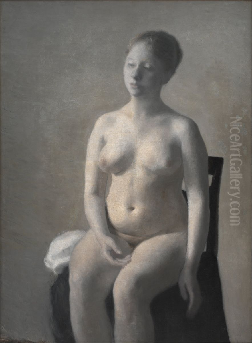 Seated Female Nude Oil Painting by Vilhelm Hammershoi