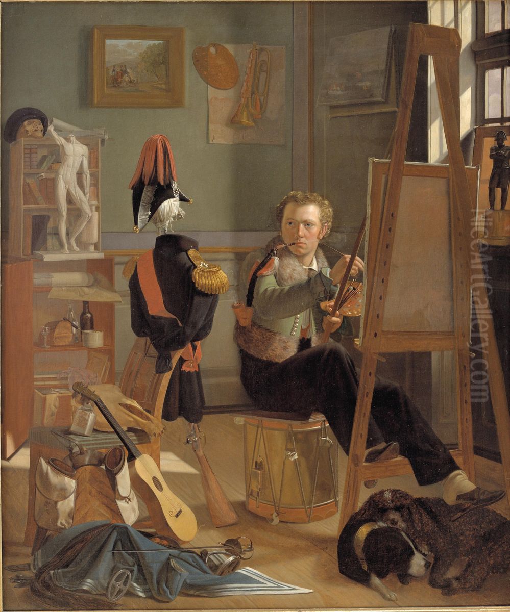 En bataillemaler, Jorgen Sonne (1801-90) i sit arbejdsvaerelse Oil Painting by Ditlev Blunck