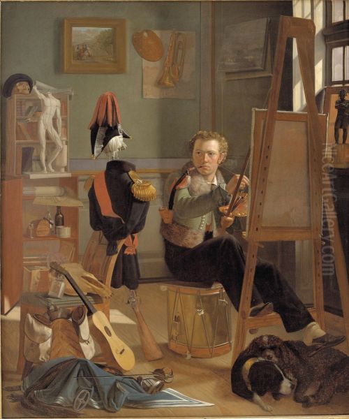 A Battle-Painter, Jorgen Sonne, in his Studio Oil Painting by Ditlev Blunck