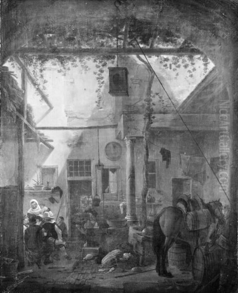 The Yard of an Italian Tavern Oil Painting by Thomas Wijck