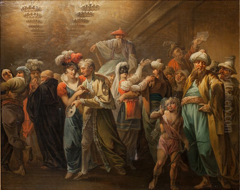 Maskerade. Intermedium Oil Painting by Christian August Lorentzen