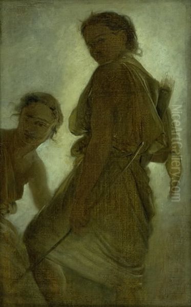 Diana with one of her Nymphs Oil Painting by Ludvig Abelin Schou
