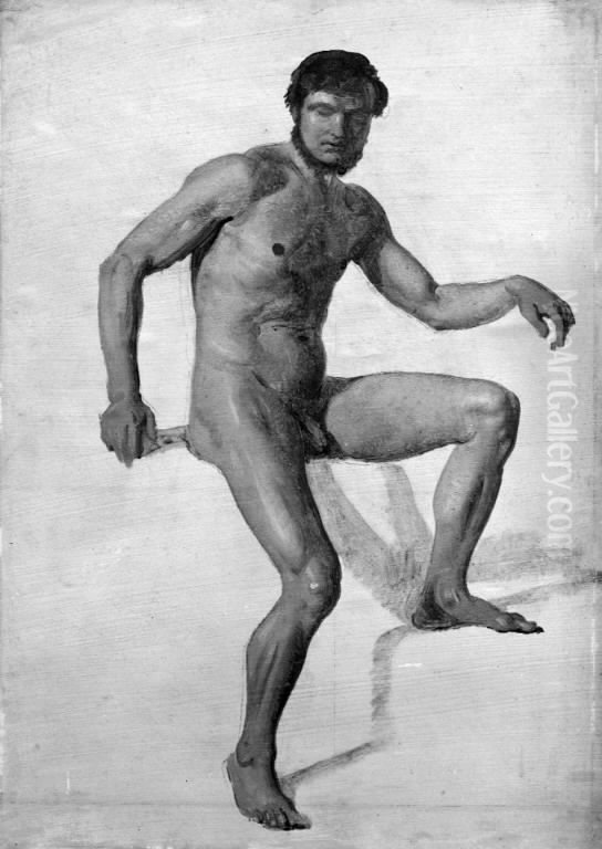 Siddende nogen mandlig model Oil Painting by Constantin Hansen