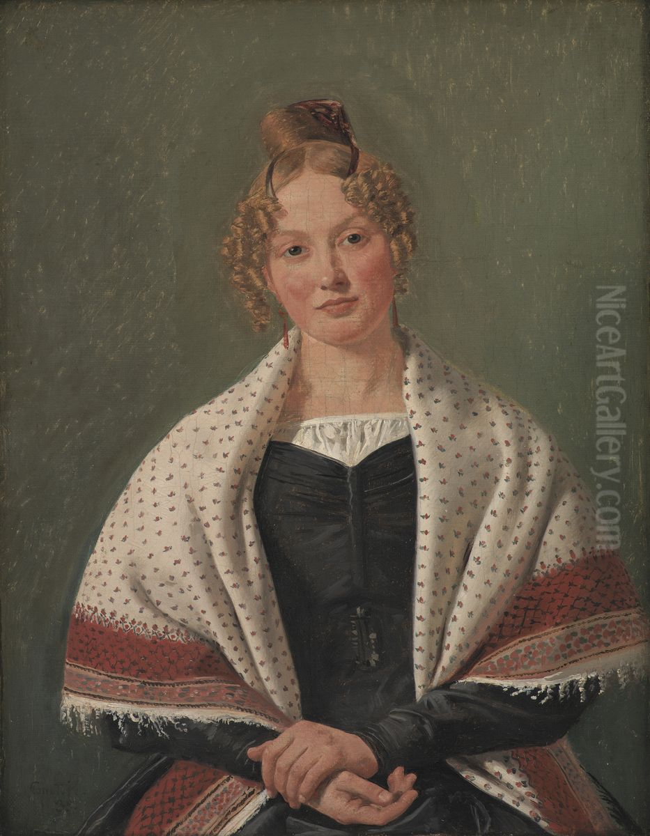 Portrait of Hanne Wanscher, nee Wegener Oil Painting by Constantin Hansen