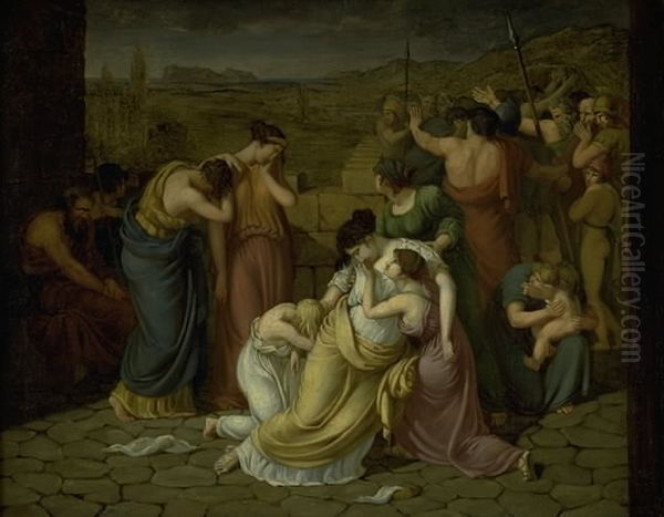 Andromache in Despair at the Sight of Hector's Body Oil Painting by Johan Ludwig Lund