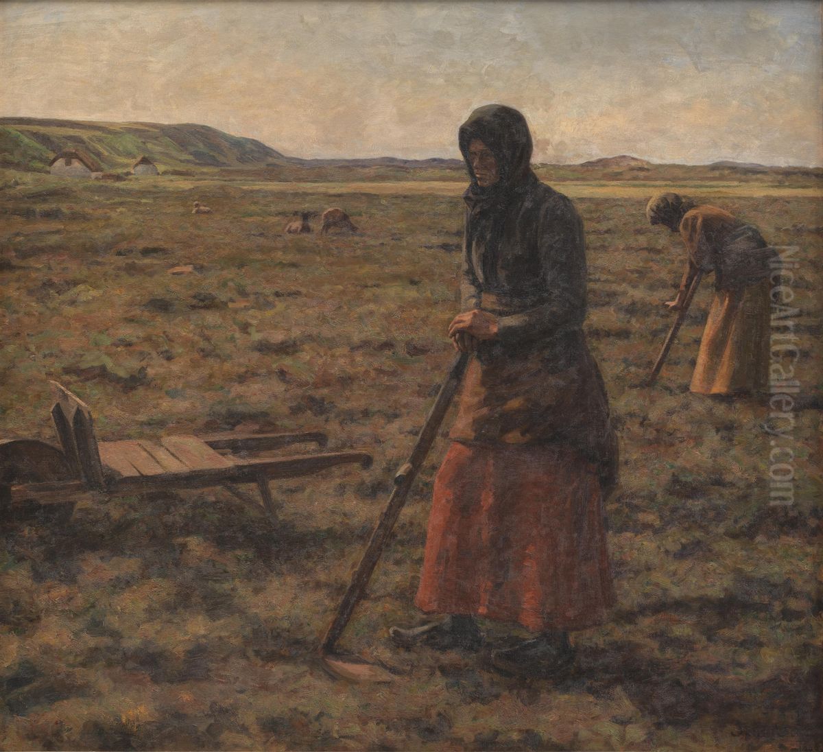 Kvinder hakker lyng Oil Painting by Jens Vige