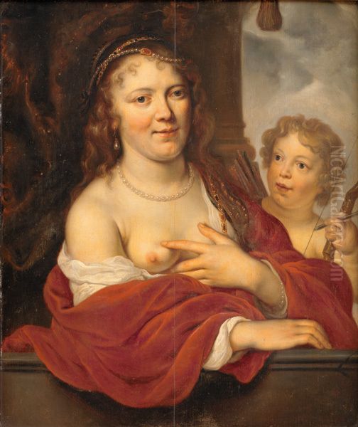 En dame og hendes barn som Venus og Amor Oil Painting by Govert Flinck