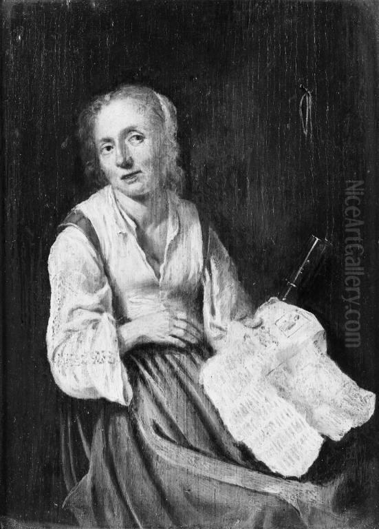 Woman with a Newspaper in her Hand Oil Painting by Gerrit Lundens
