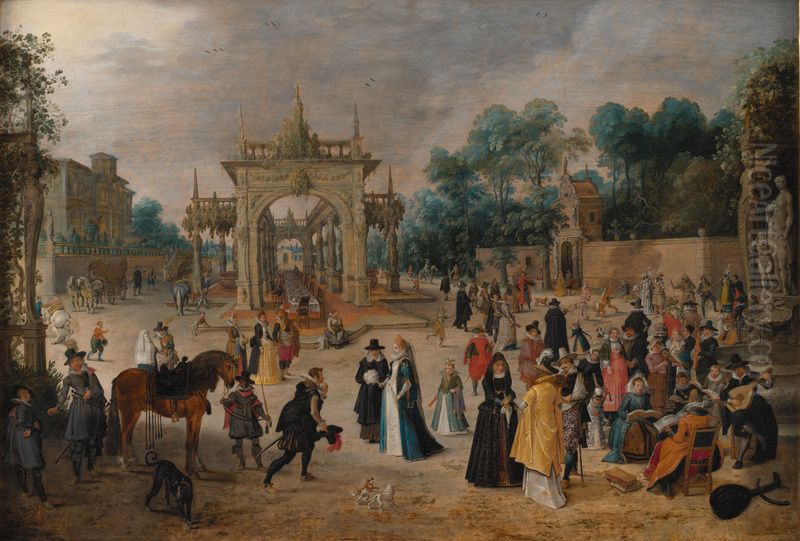 A Feast in an Italian Villa Oil Painting by Sebastiaen Vrancx
