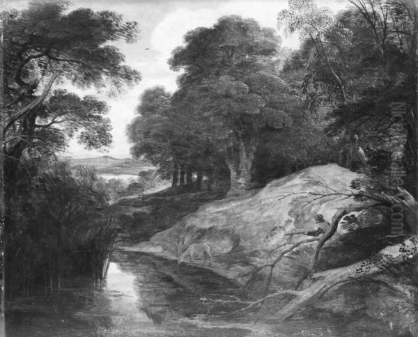 Landscape with Huntsman and Stags Oil Painting by (studio of) Rubens, Peter Paul