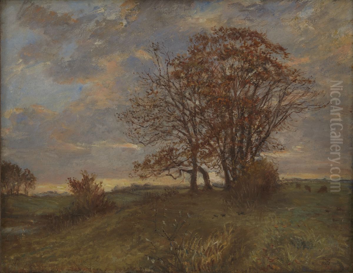 A Landscape near Borup, Zealand. Evening Oil Painting by Theodor Esbern Philipsen