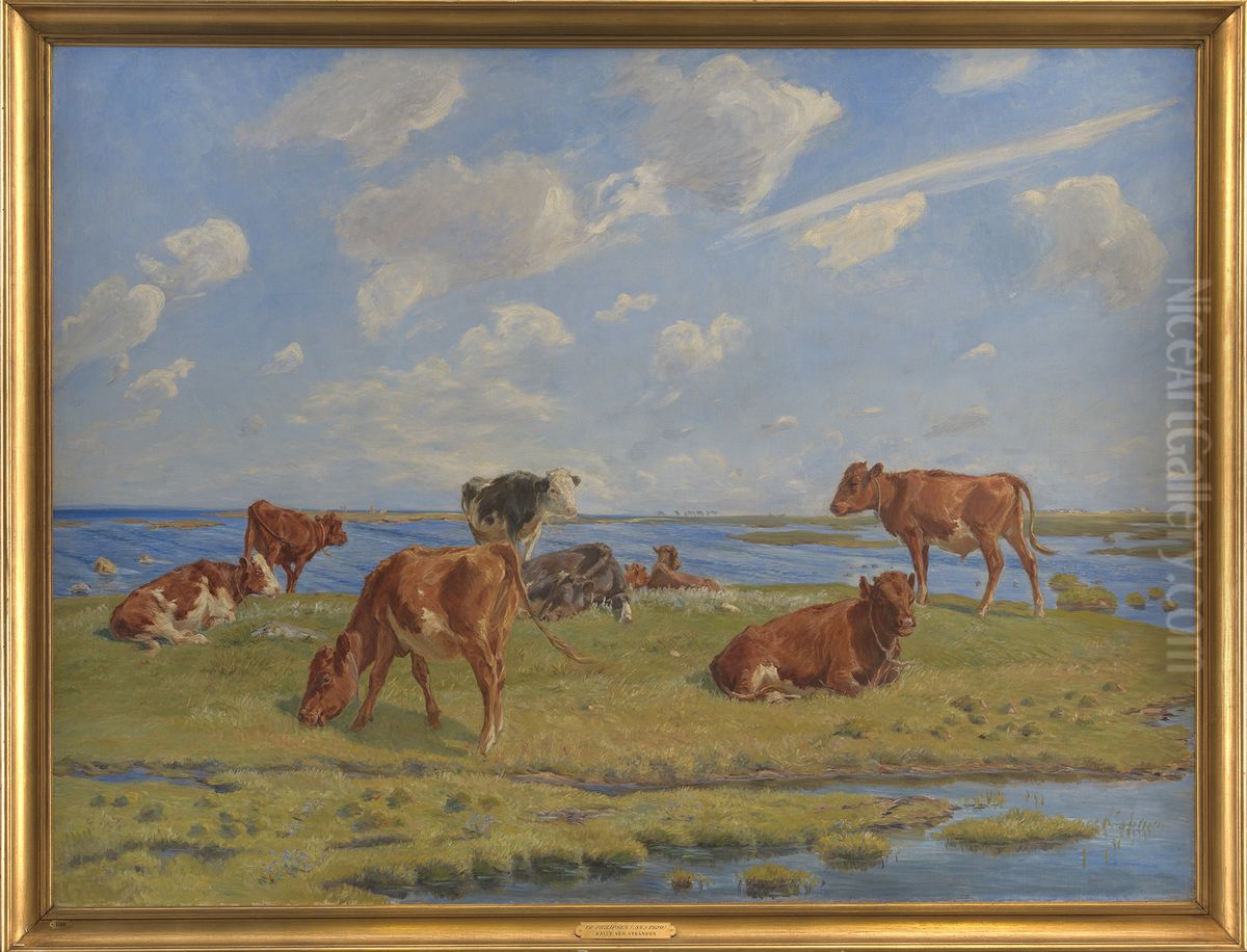 Kalve ved stranden Oil Painting by Theodor Esbern Philipsen