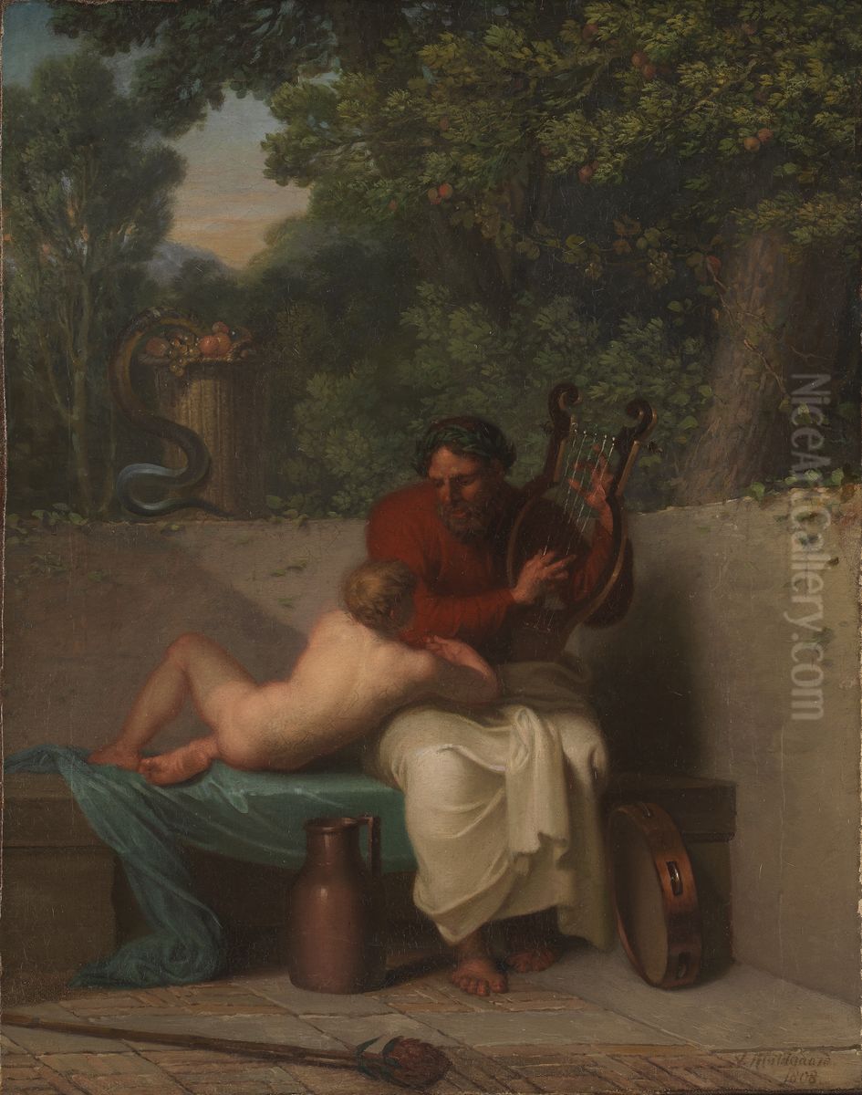 Den graeske digter Anakreon med Amaryllis (Bathyllos). Oil Painting by Nicolai Abildgaard