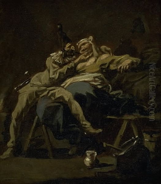 Pulcinella and Colombina Oil Painting by Alessandro Magnasco