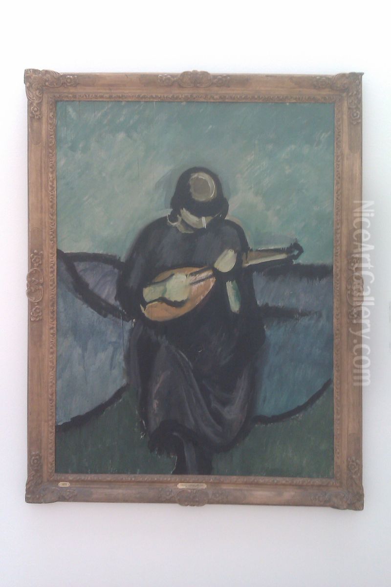 Mandolinspillerske Oil Painting by Harald Giersing