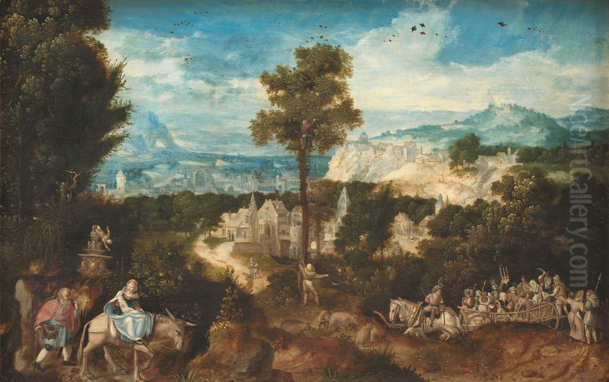 Landscape with the Flight into Egypt Oil Painting by Herri met de Bles
