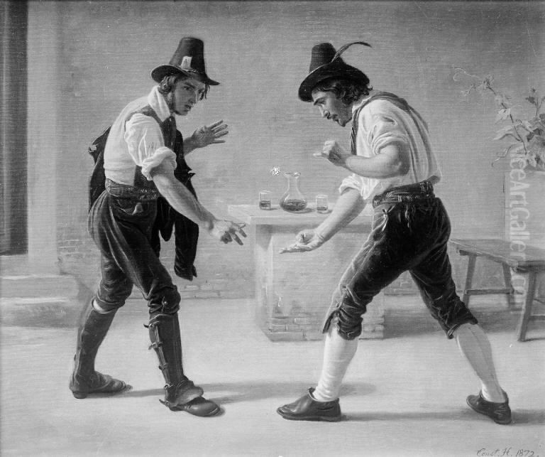 To romerske morraspillere uden for et osteria Oil Painting by Constantin Hansen