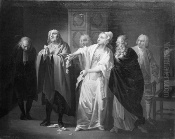 Philosophus udi egen Indbildning, V. akt, 7. scene Oil Painting by Christian August Lorentzen