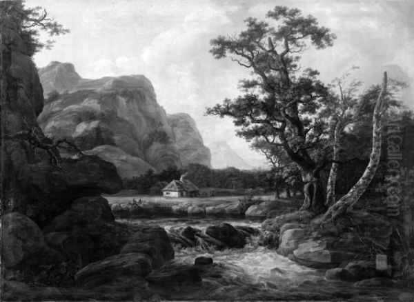 Landskab, vandfald Oil Painting by Johan Christian Dahl
