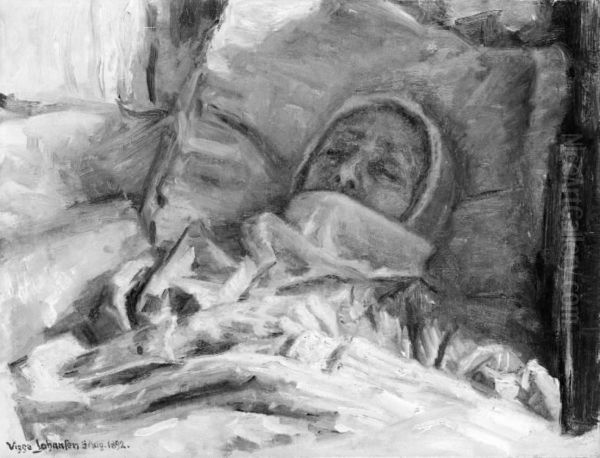 The artist's dead moder. Oil Painting by Viggo Johansen