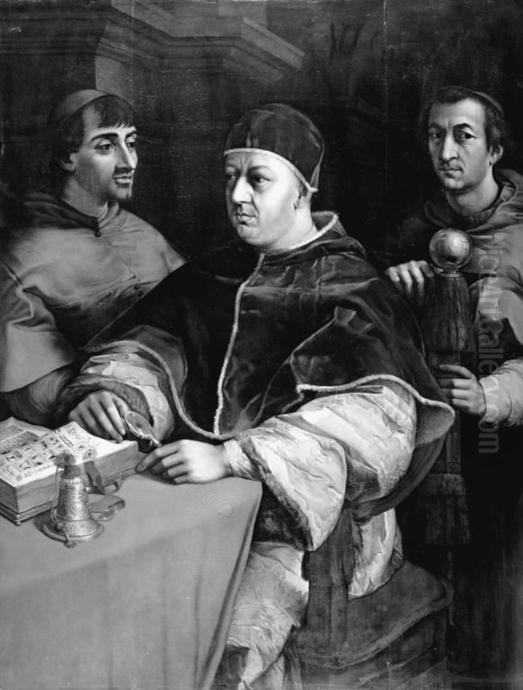 Pave Leo X og kardinalerne Ludovico de' Rossi og Giulio de' Medici. Kopi efter Rafael Oil Painting by Christian Albrecht Jensen