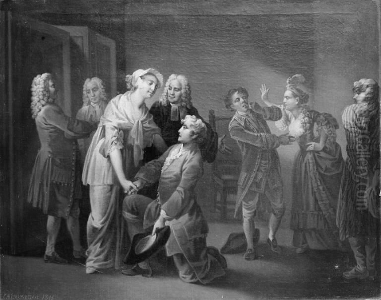 Henrik og Pernille, III akt, 13. scene Oil Painting by Christian August Lorentzen