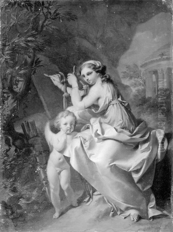 Sappho and Cupid Oil Painting by Carl Marcus Tuscher