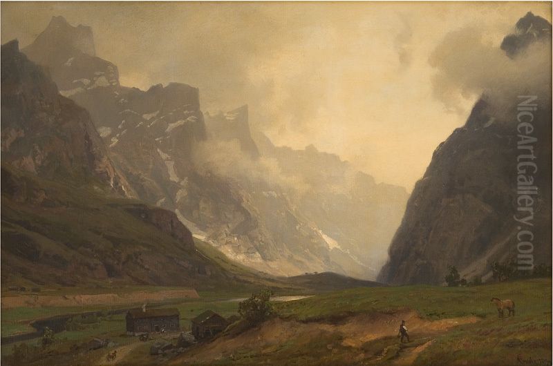 The Foot of Romsdalshorn to the Right Oil Painting by Hans Gude